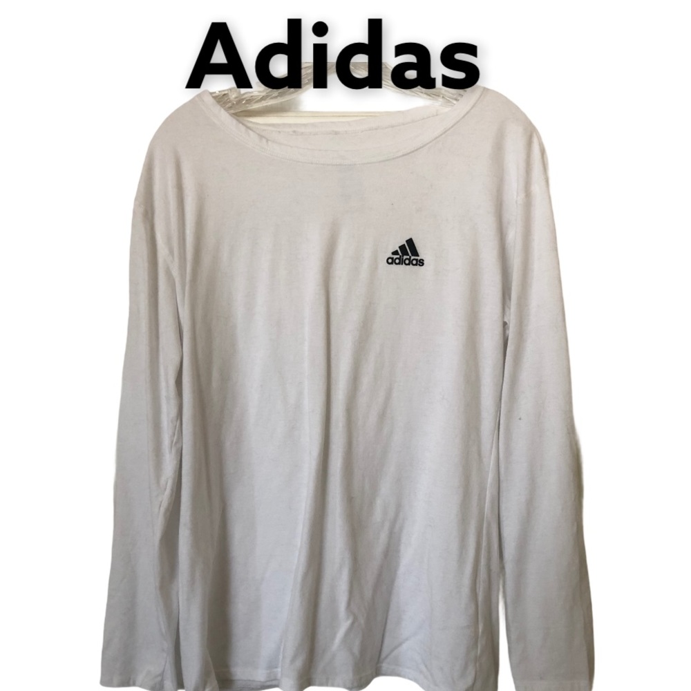 Adidas White Long Sleeve Logo Tee L
